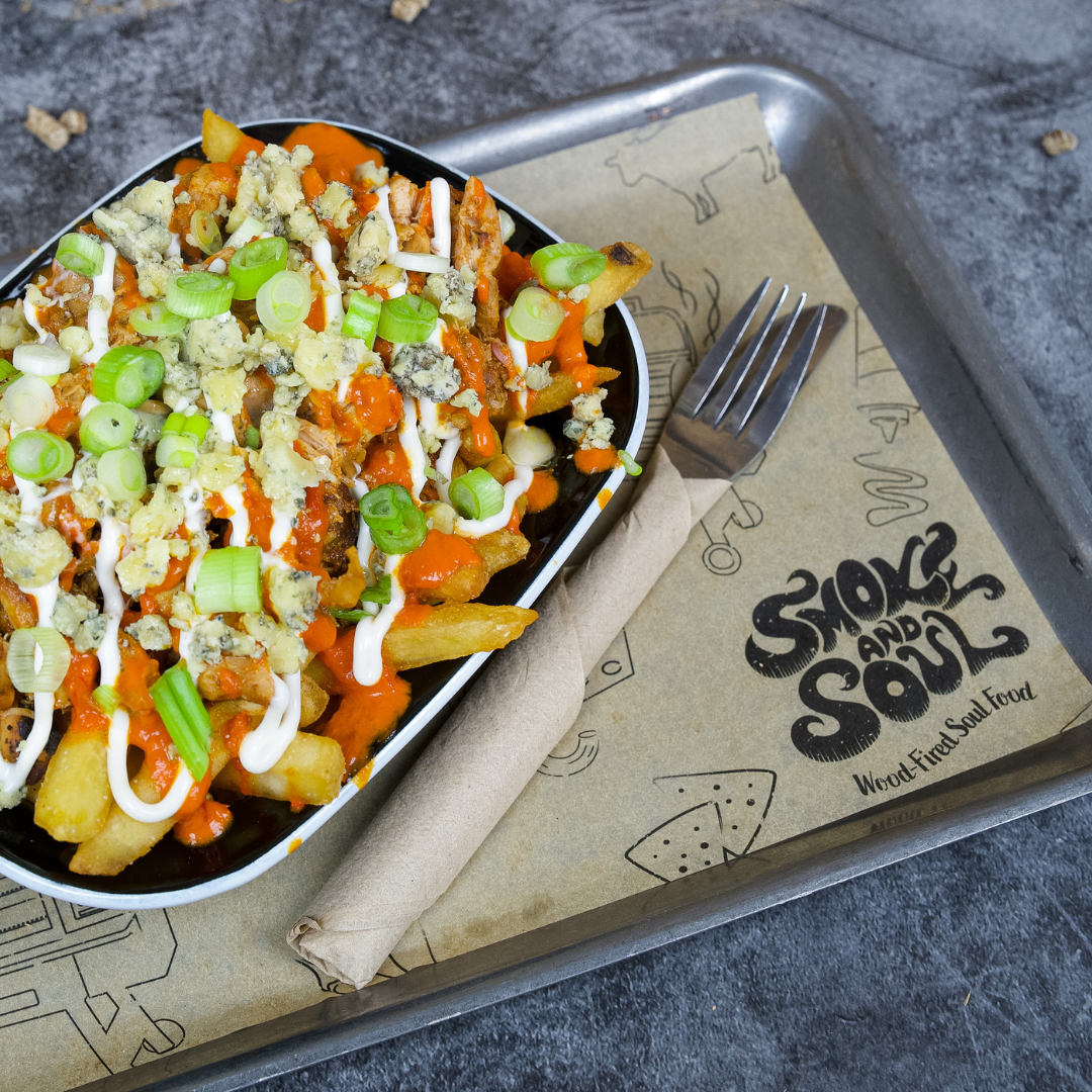 Smoke and Soul BBQ pulled chicken - buffalo chicken dirty fries