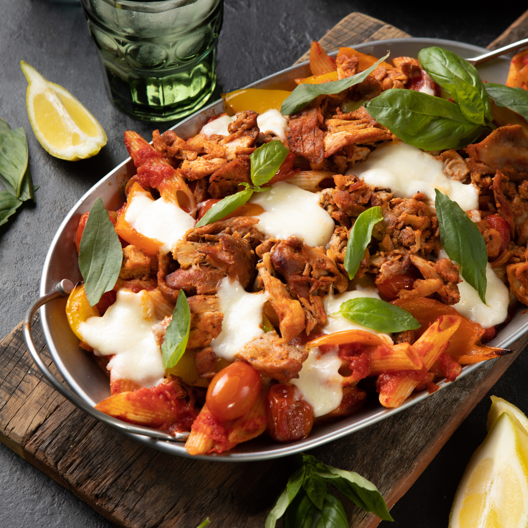 Smoke and Soul BBQ pulled chicken - tomato and basil pasta